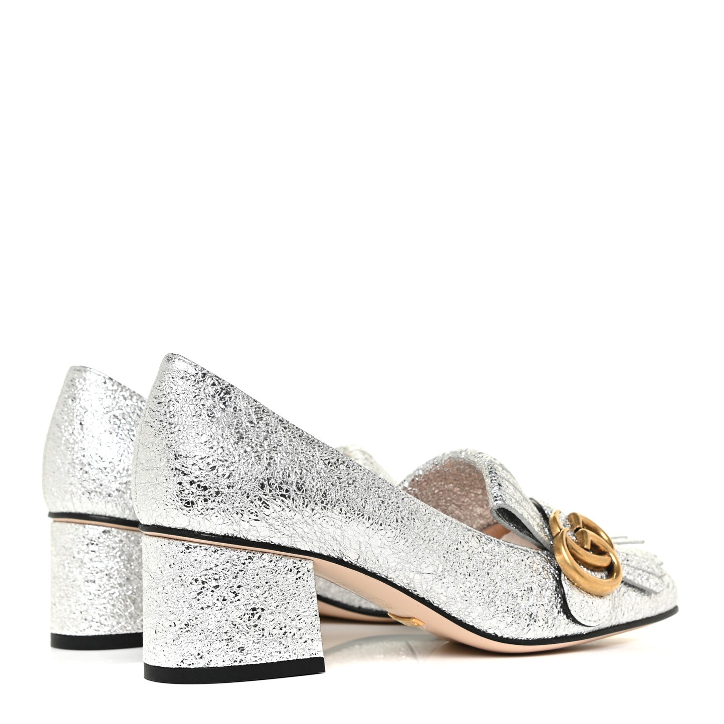 Galassia GG Marmont Fringe 50mm Loafer Pumps 36.5 Argento