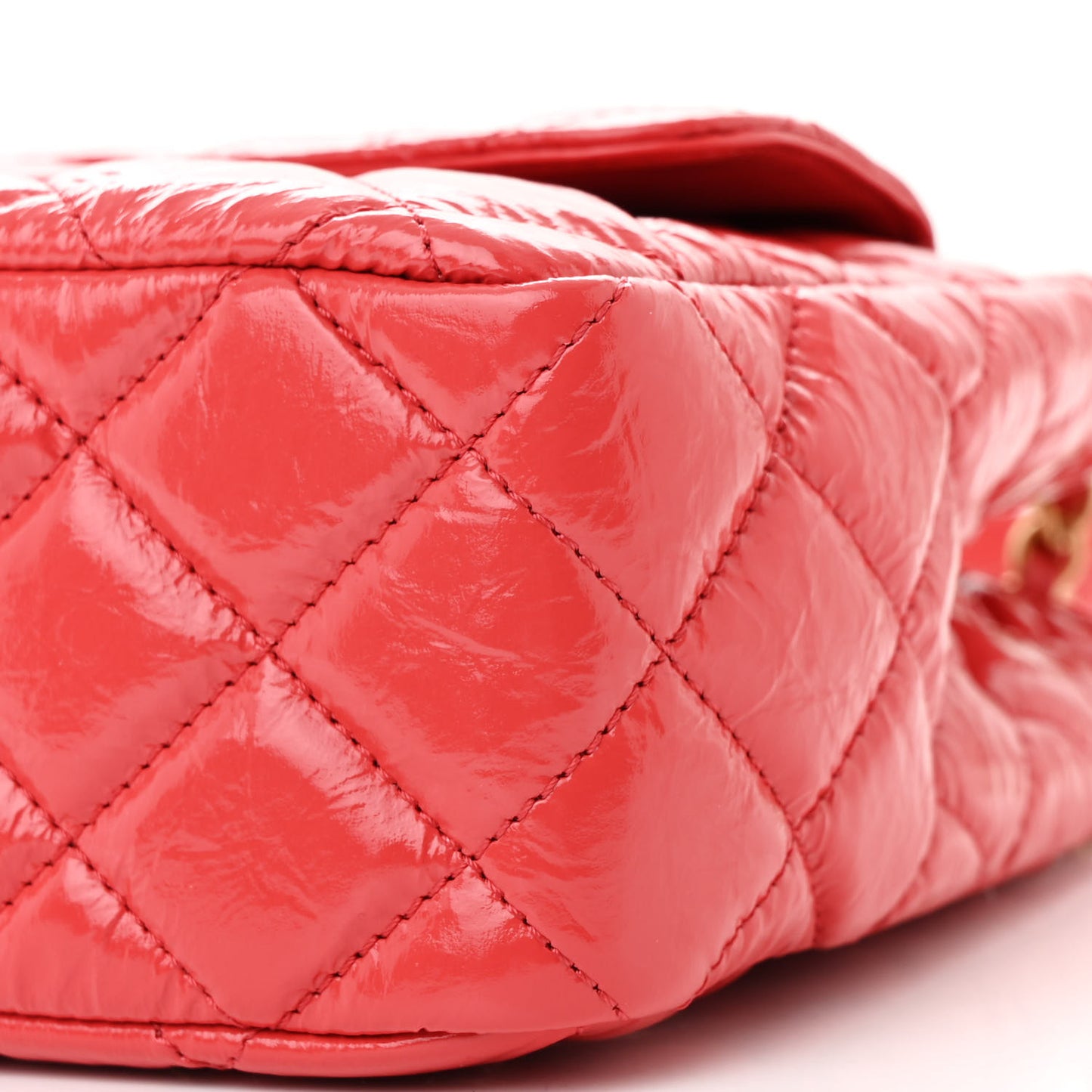 Shiny Crumpled Calfskin Quilted Wavy CC Hobo Red