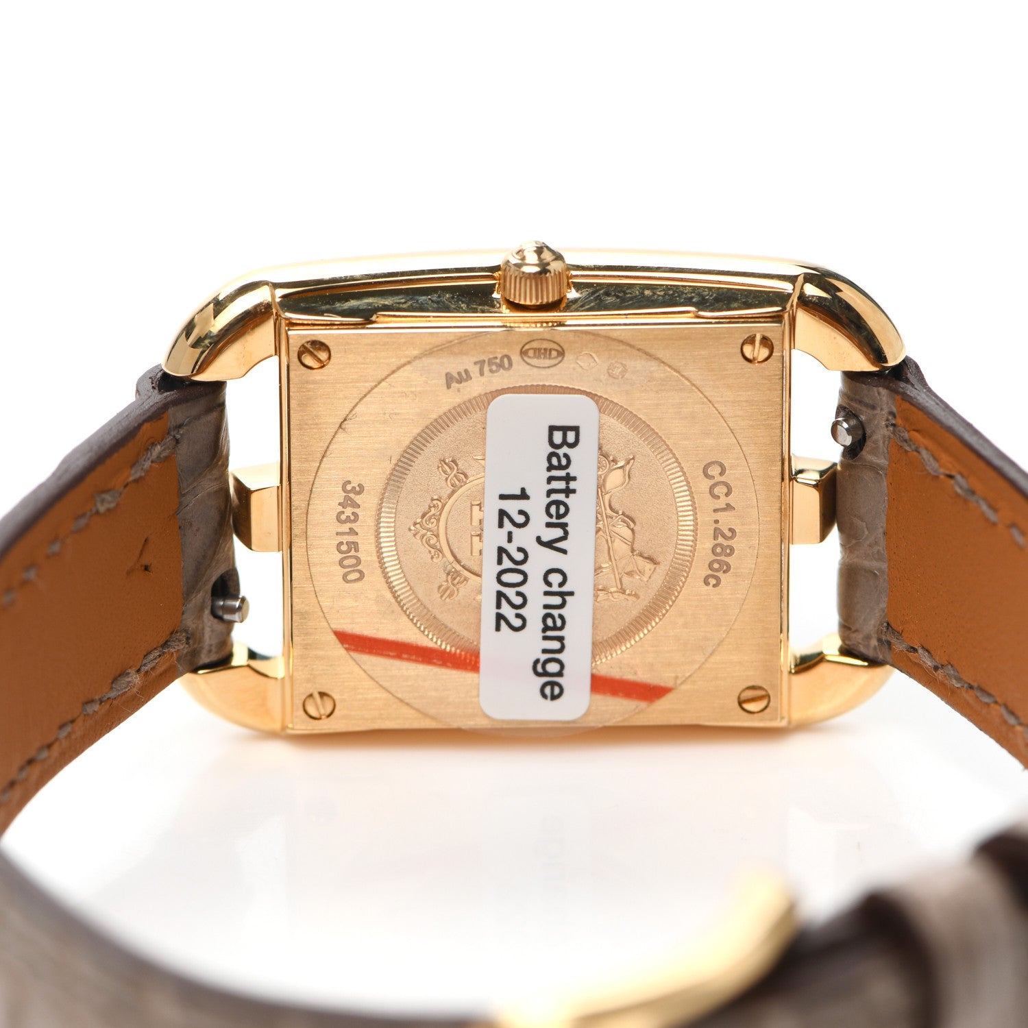 Hermes 18K Yellow Gold Alligator Diamond Mother of Pearl 23mm Cape Cod Quartz Watch Gris Elephant 4 of 5