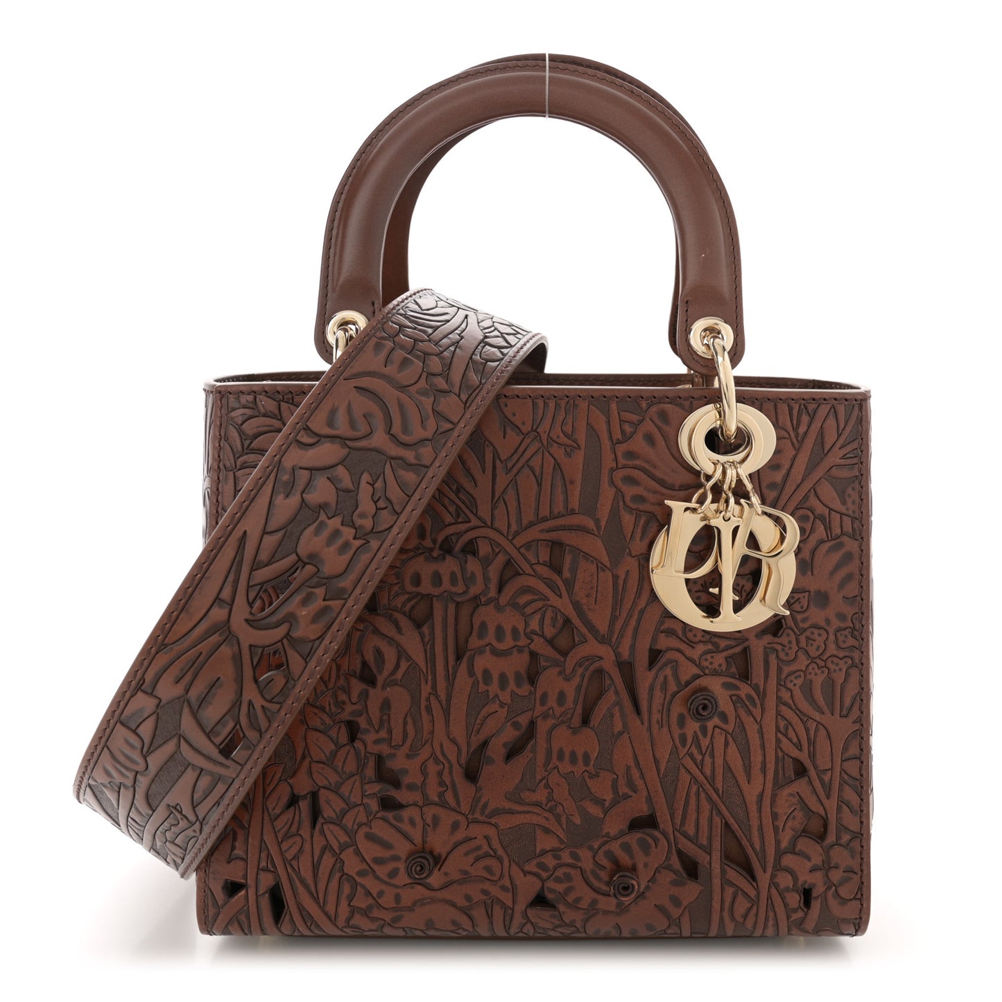 Calfskin Laser Cut Medium Lady Dior Brown