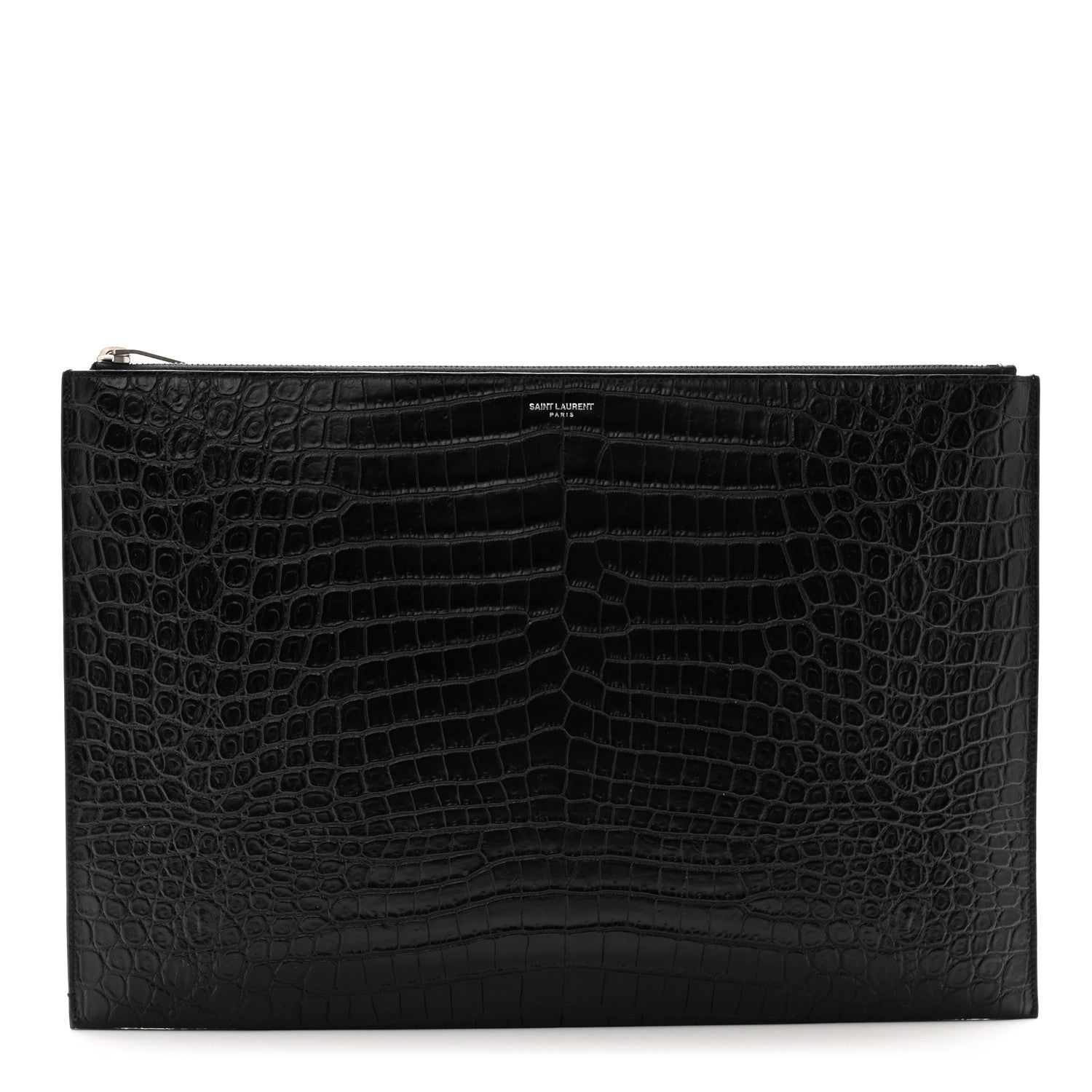 Saint Laurent Calfskin Crocodile Embossed Document Holder Black 1 of 9