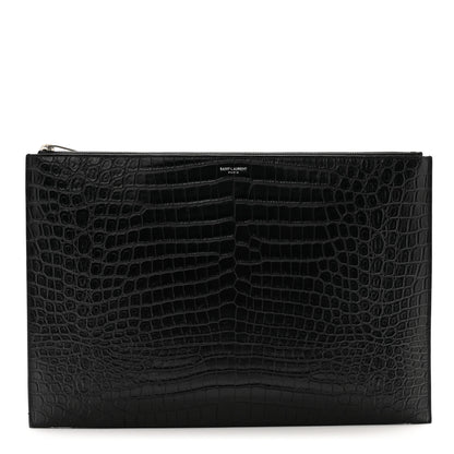 Saint Laurent Calfskin Crocodile Embossed Document Holder Black 1 of 9