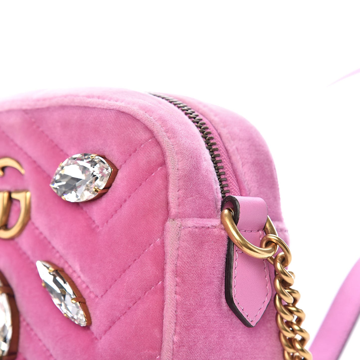 Velvet Matelasse Marquise Crystals Mini GG Marmont Chain Shoulder Bag Malva