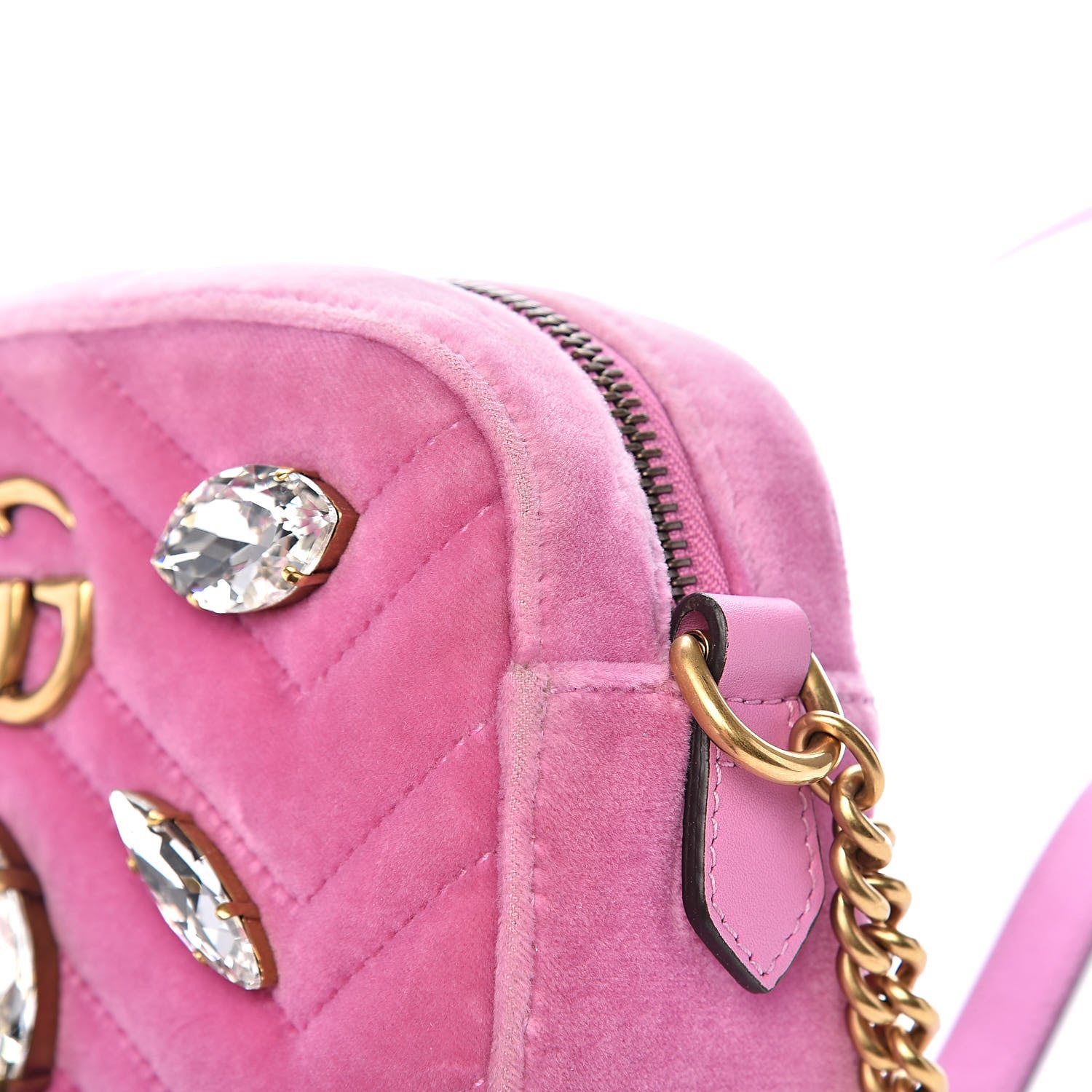 Gucci Velvet Matelasse Marquise Crystals Mini GG Marmont Chain Shoulder Bag Malva 11 of 12