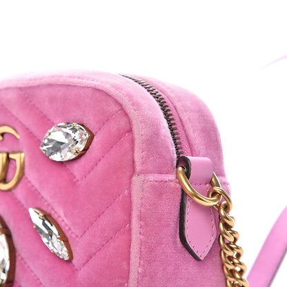 Gucci Velvet Matelasse Marquise Crystals Mini GG Marmont Chain Shoulder Bag Malva 11 of 12