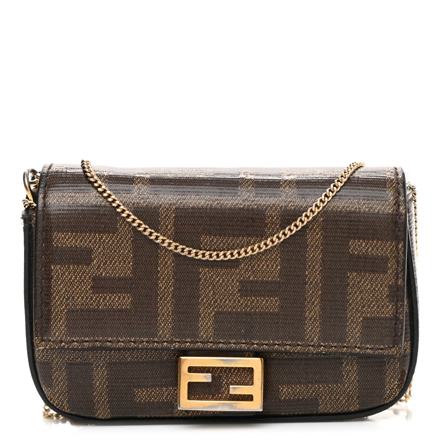 Glazed Fabric FF 1974 Nano Baguette Belt Charm Mogano Panna