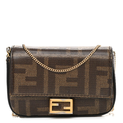 Fendi Glazed Fabric FF 1974 Nano Baguette Belt Charm Mogano Panna 1 of 10