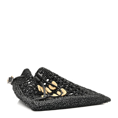Miu Miu Raffia Crochet Drawstring Pouch Black Naturale 6 of 17