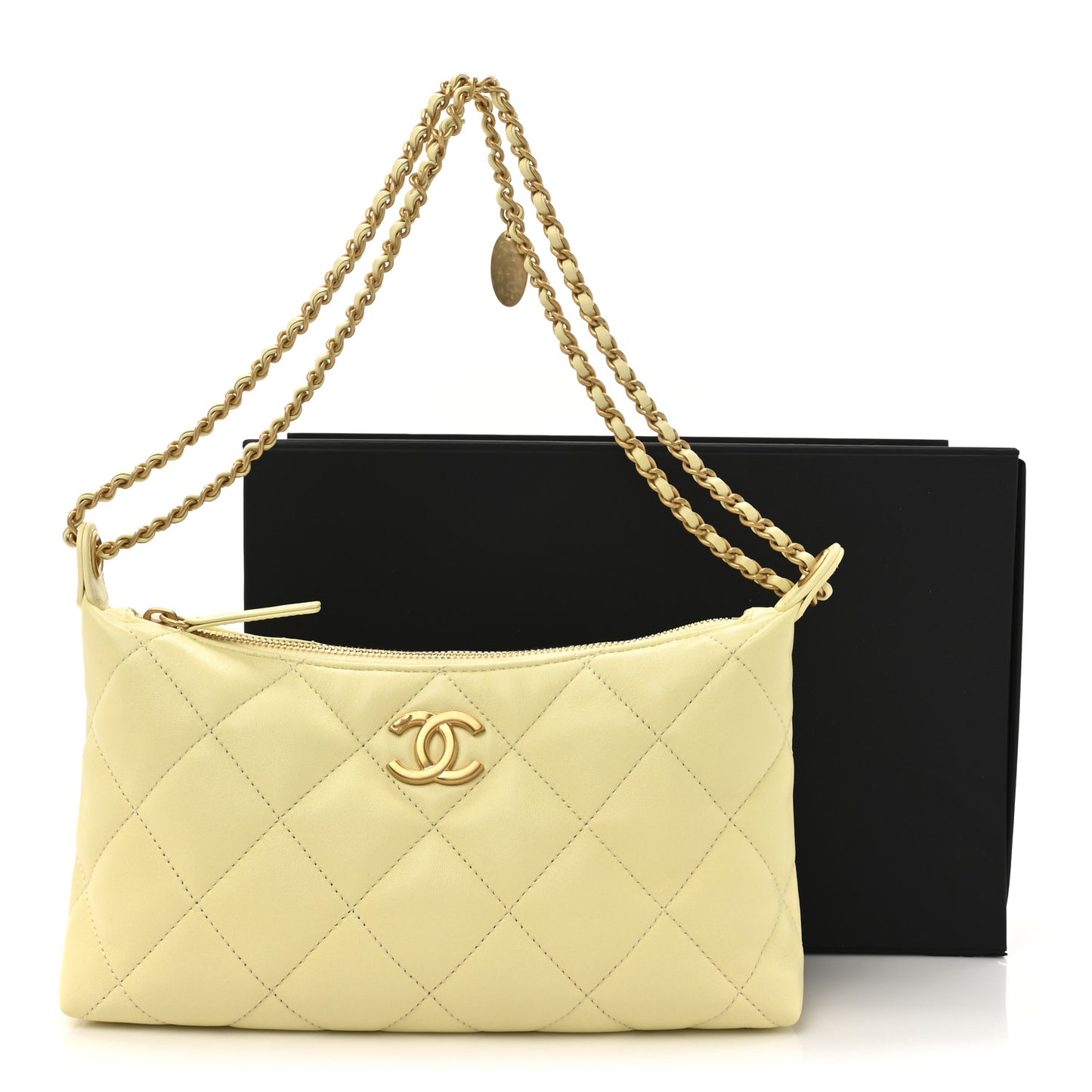 Lambskin Quilted Hobo Shoulder Bag Light Yellow