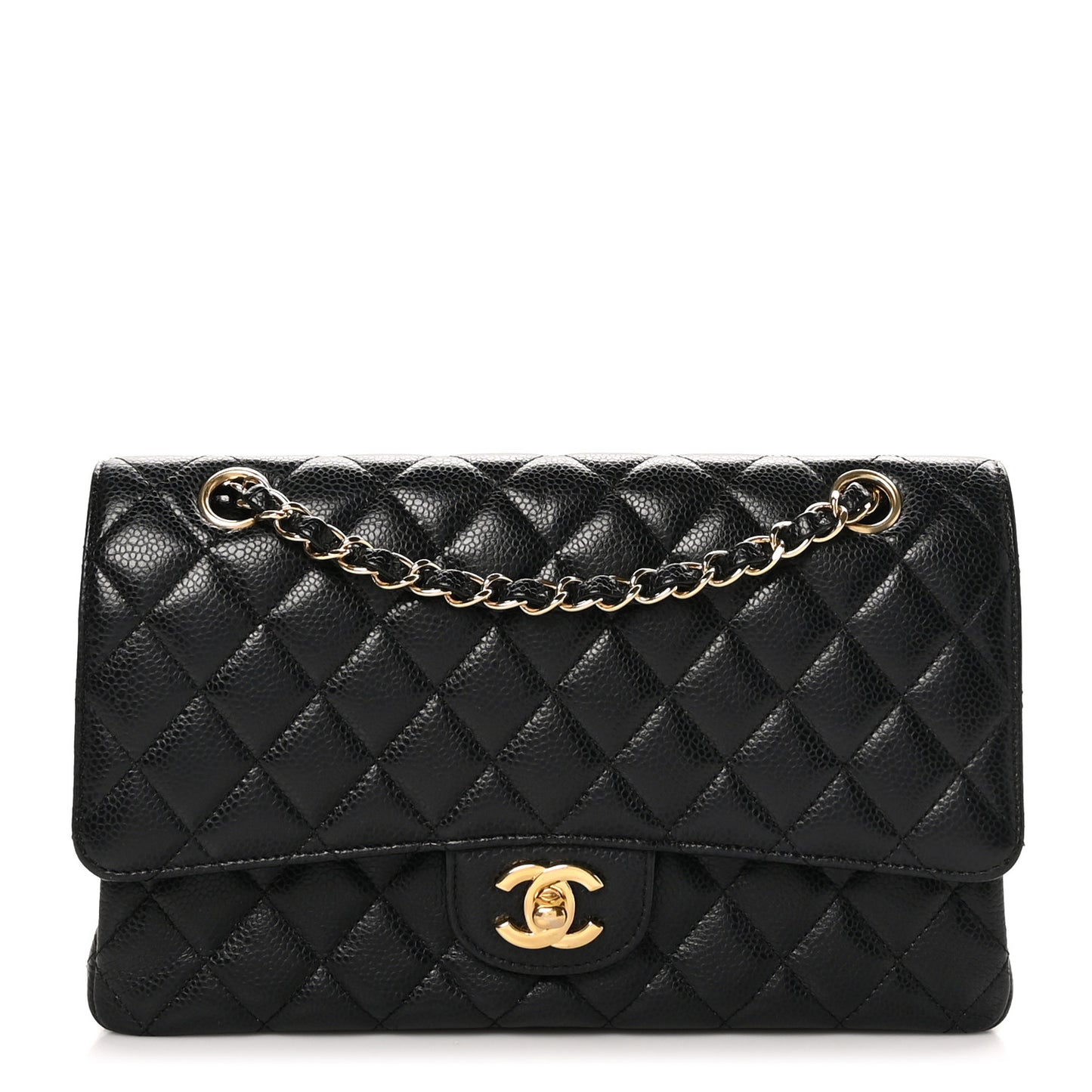 Caviar Quilted Medium Double Flap Black