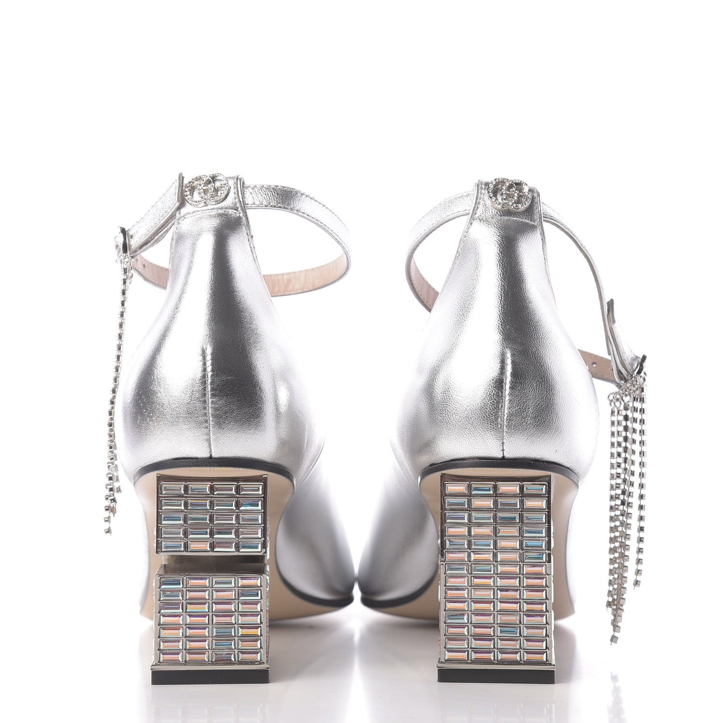 Metallic Nappa Crystal Square G Mid Heel Pumps 39.5 Silver