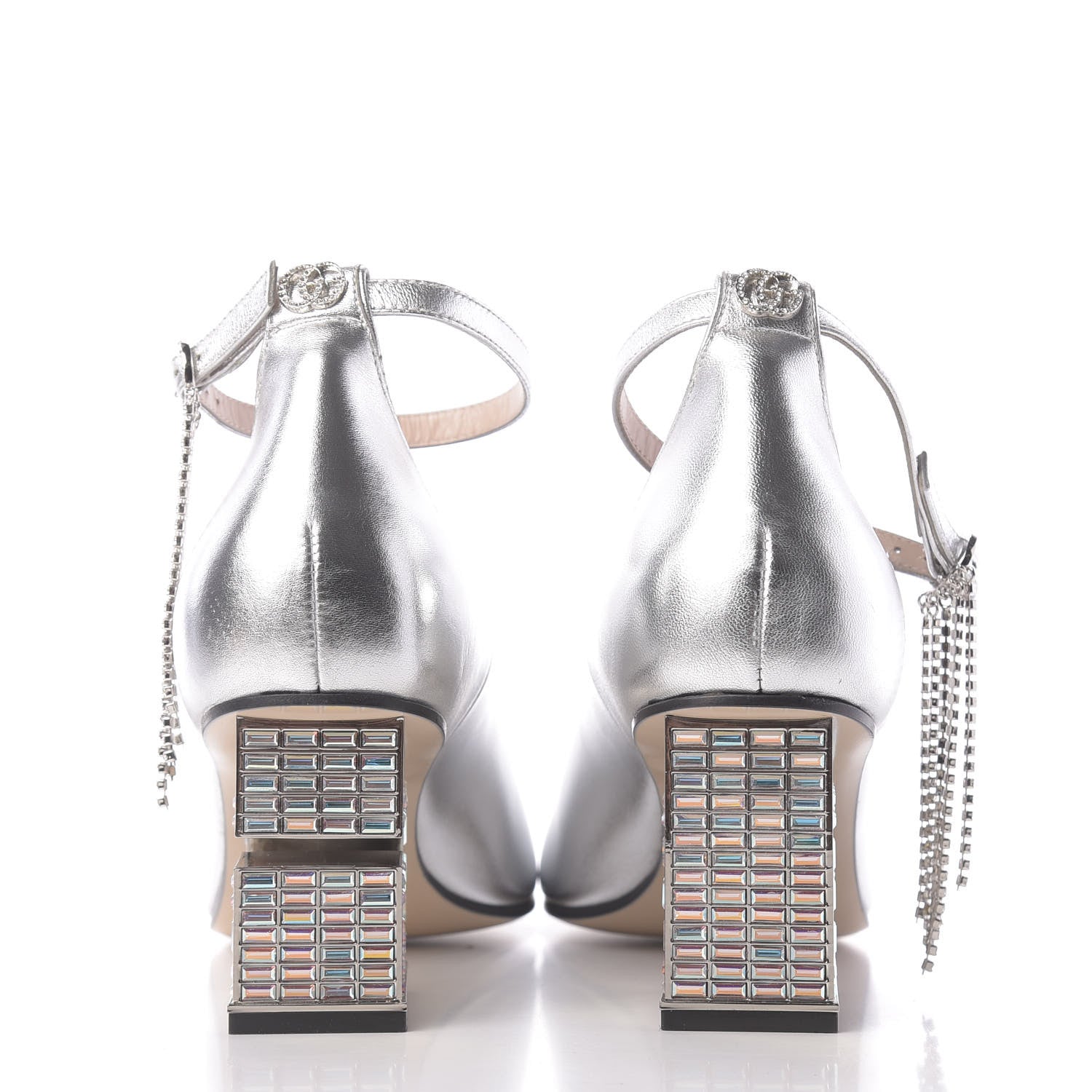 Gucci Metallic Nappa Crystal Square G Mid Heel Pumps 39.5 Silver 7 of 11