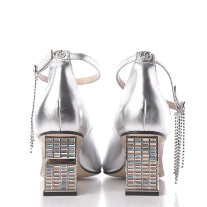 Gucci Metallic Nappa Crystal Square G Mid Heel Pumps 39.5 Silver 7 of 11