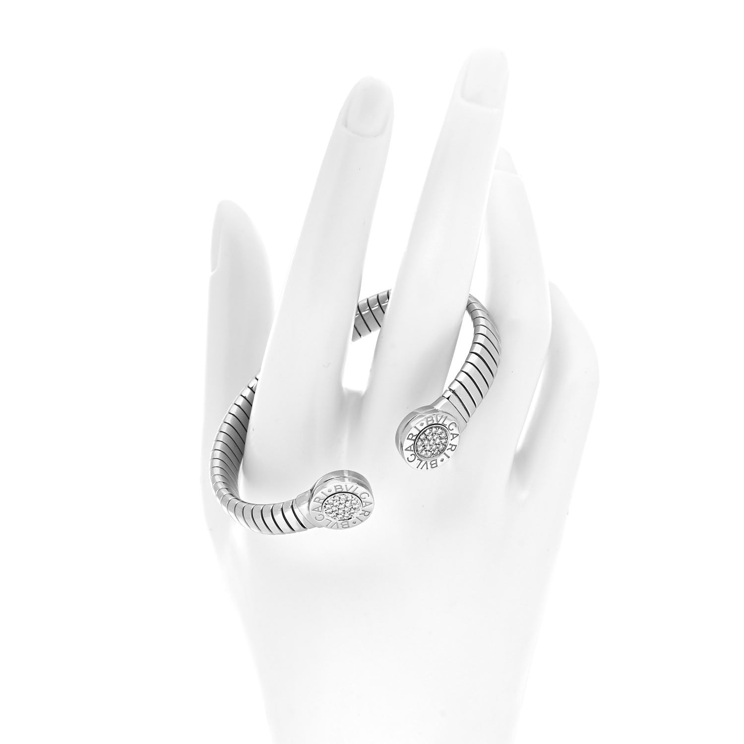Bulgari Stainless Steel Diamond Tubogas Cuff Bracelet 2 of 4