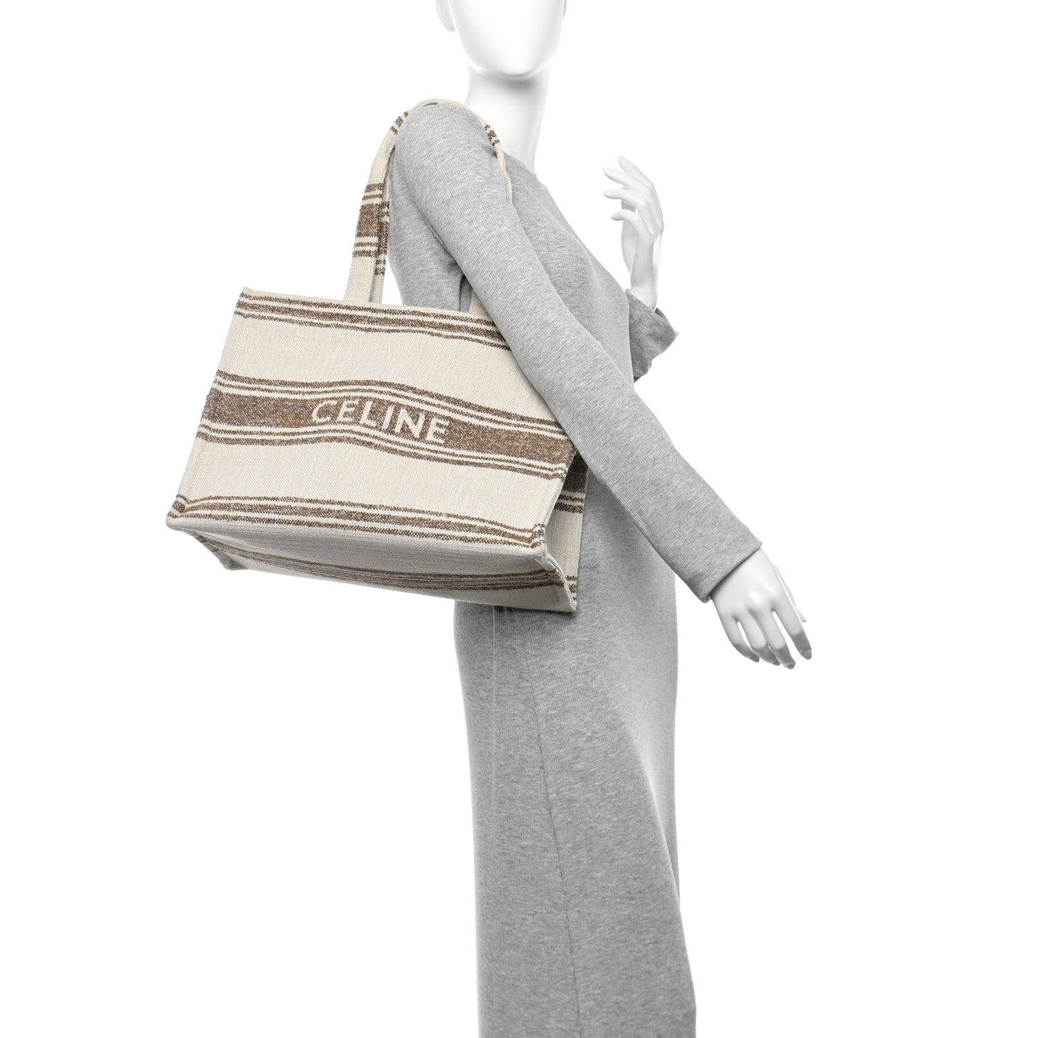 Celine Jacquard Striped Large Cabas Thais Tobacco Tan 2 of 9