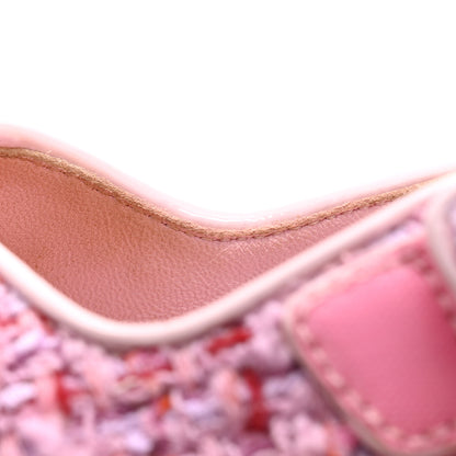 Chanel Tweed Patent Calfskin Velcro Dad Sandals 37.5 Pink Multicolor 9 of 14
