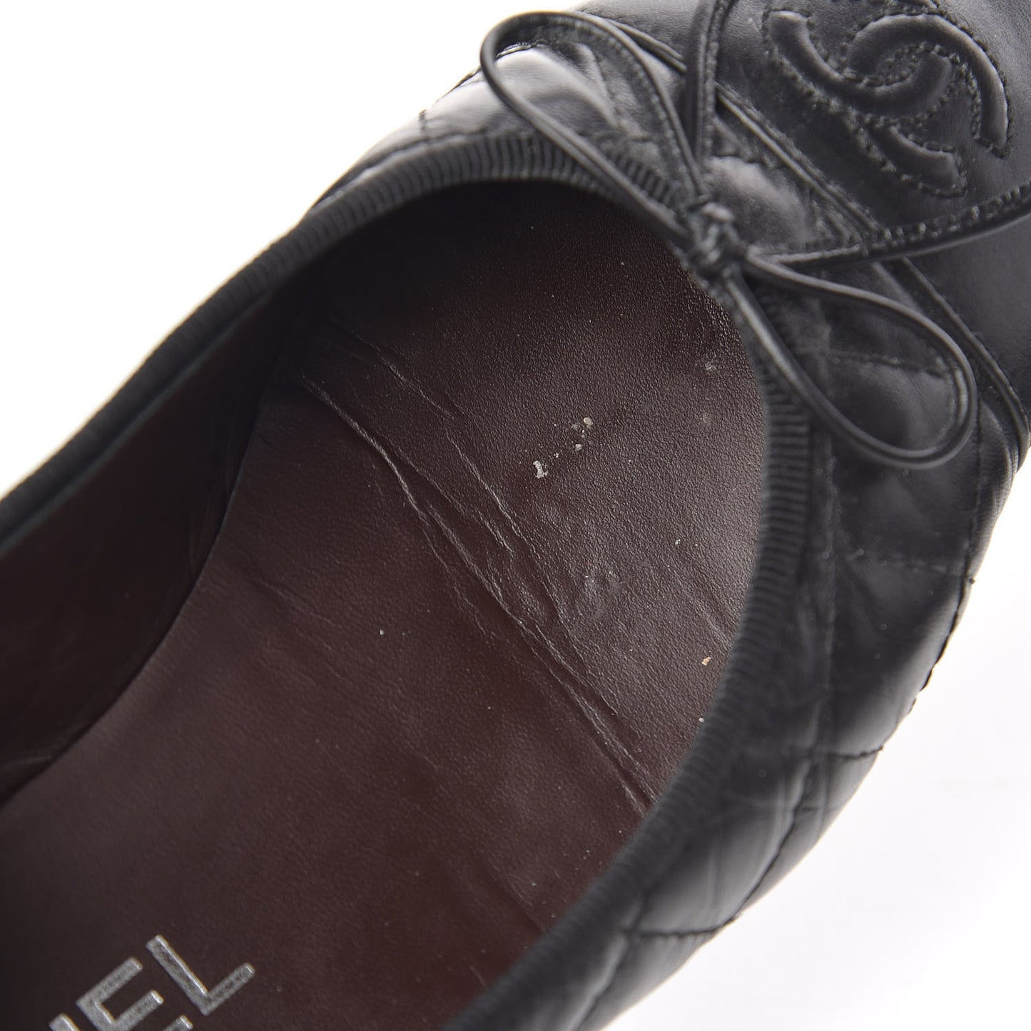 Aged Calfskin Quilted Cap Toe Ballerina Flats 36 Black