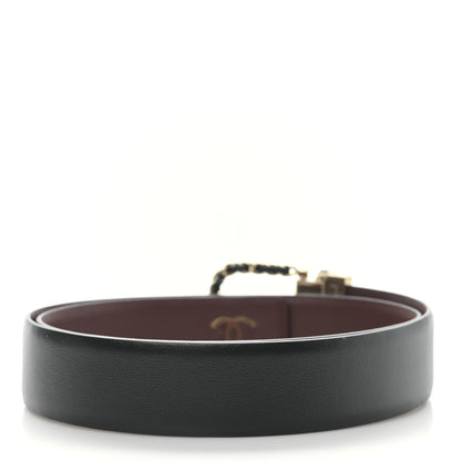 Chanel Calfskin Lambskin Metal Chain Reversible Belt 75 30 Black Burgundy 2 of 5
