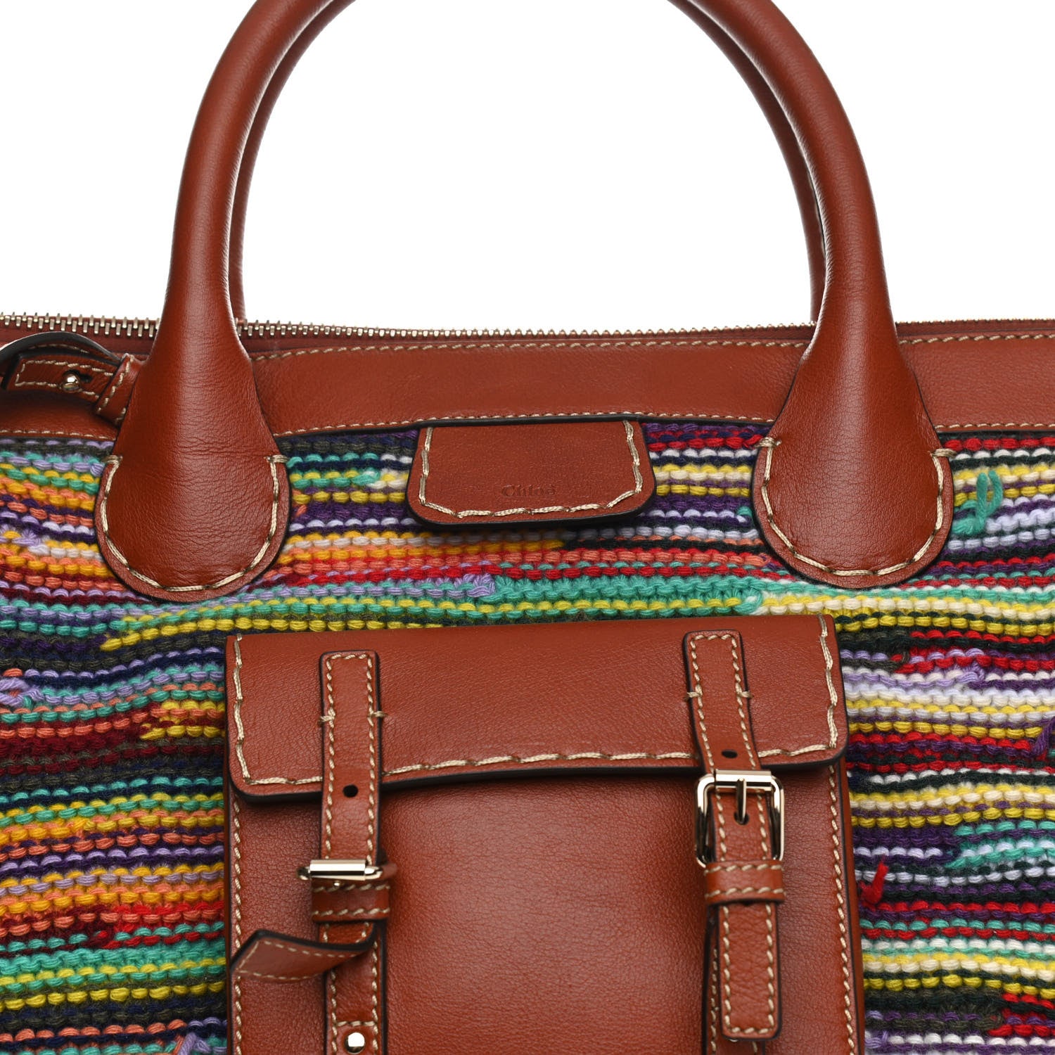 Chloe Calfskin Cashmere Knit Fringe Medium Edith Tote Multicolor 8 of 12