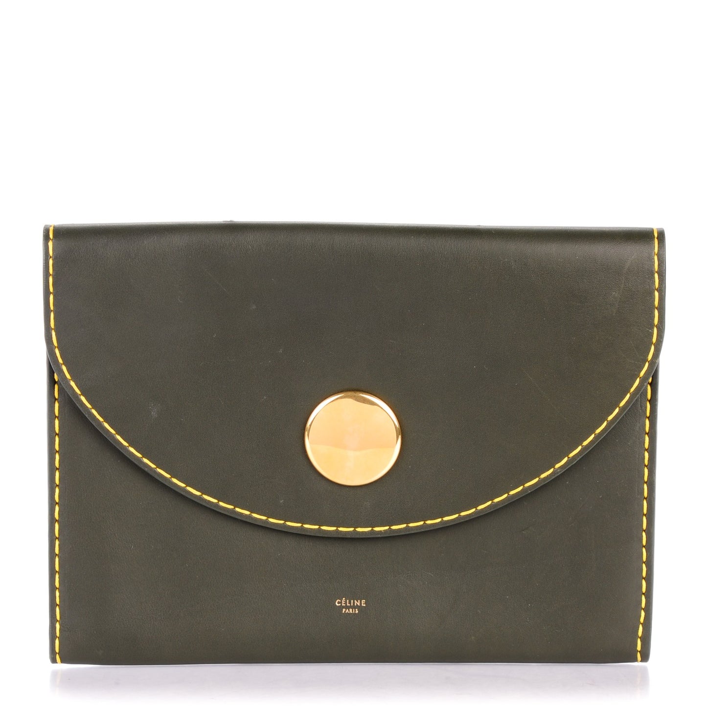 Smooth Calfskin Orb Clutch Khaki