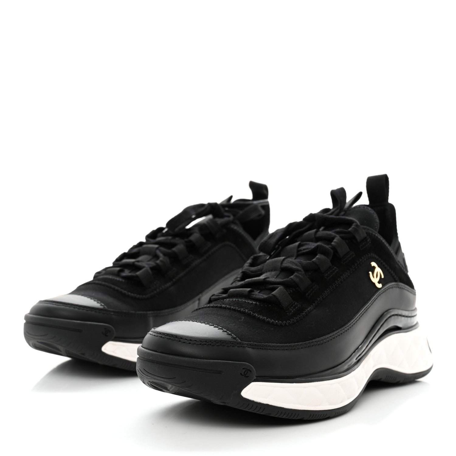 Chanel Velvet Calfskin Mixed Fibers CC Sneakers 39 Black 3 of 9