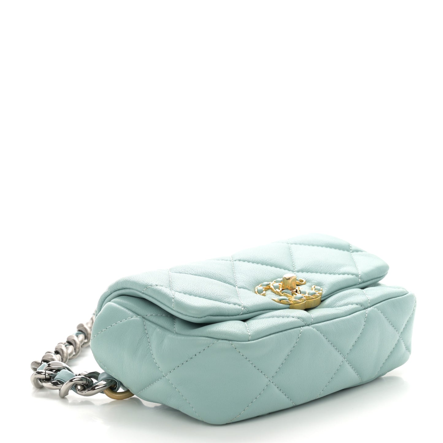 Lambskin Quilted Chanel 19 Waist Bag Light Blue