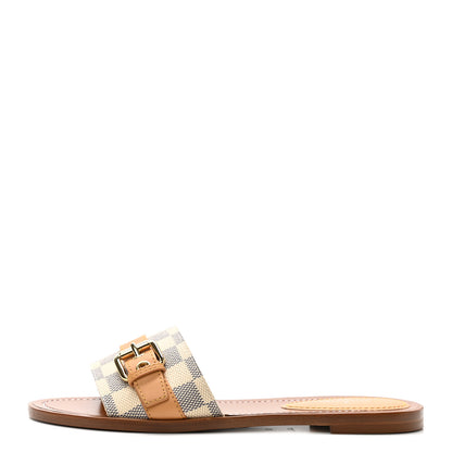 Louis Vuitton Damier Azur Vachetta Lock Flat Mule 38 1 of 8