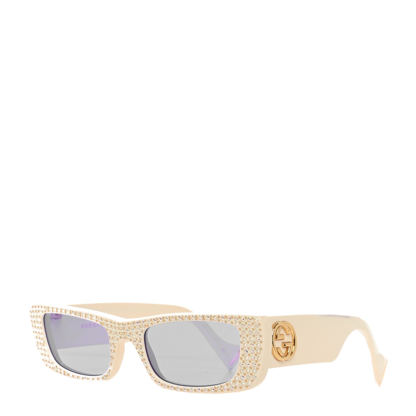 Acetate Rectangular Crystal Sunglasses GG0516S White