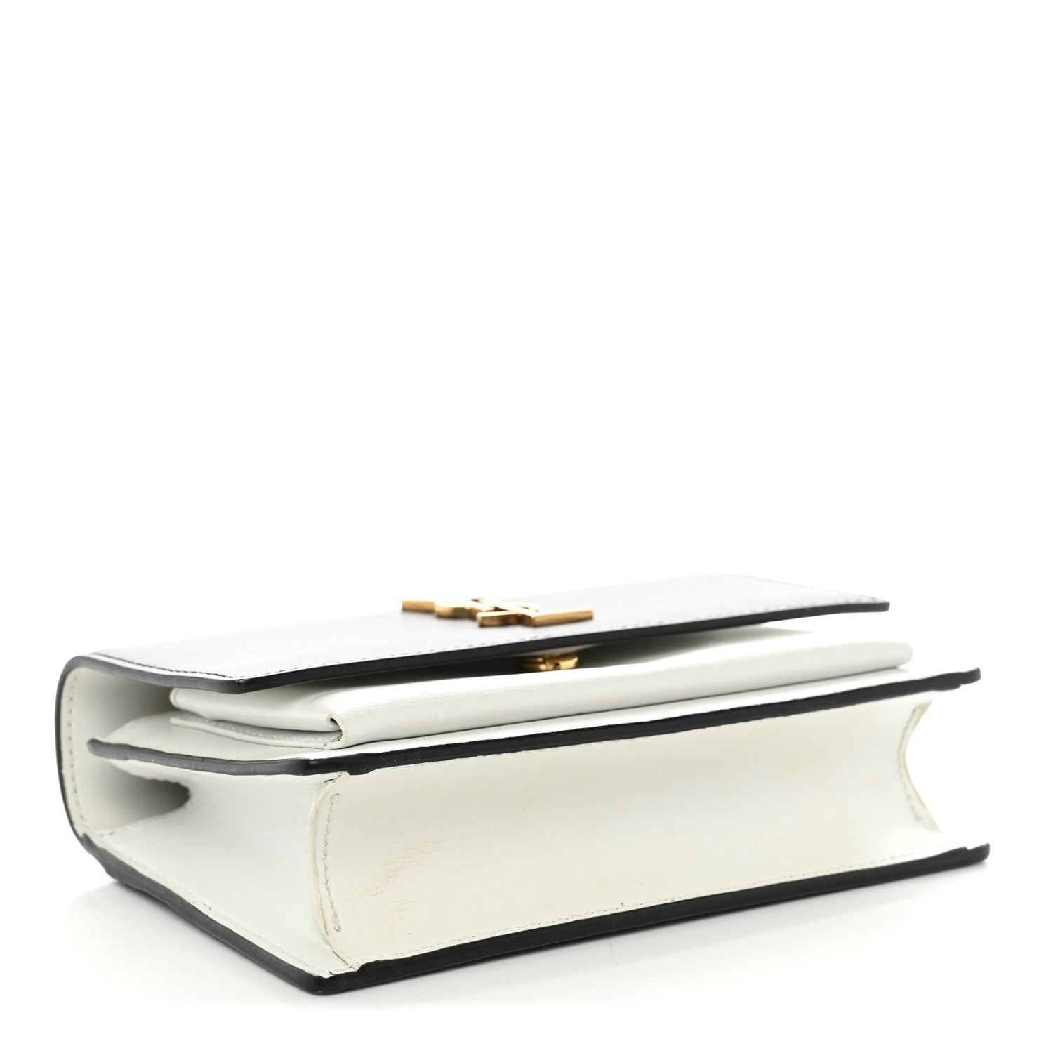 Saint Laurent New Aspen Calfskin Bi-Color Monogram Sunset Chain Wallet  Black Dirty White 4 of 13