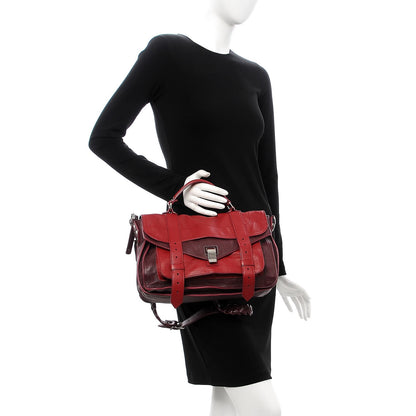 Proenza Schouler Grained Deerskin Medium Bicolor PS1 Satchel Burgundy Red 3 of 8