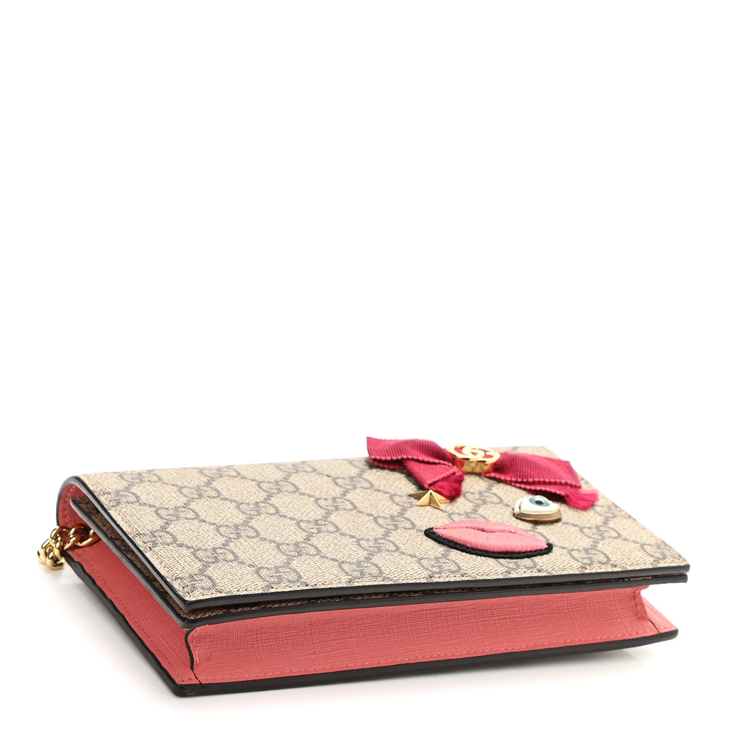 GG Supreme Monogram Face Embroidered Chain Wallet Pink