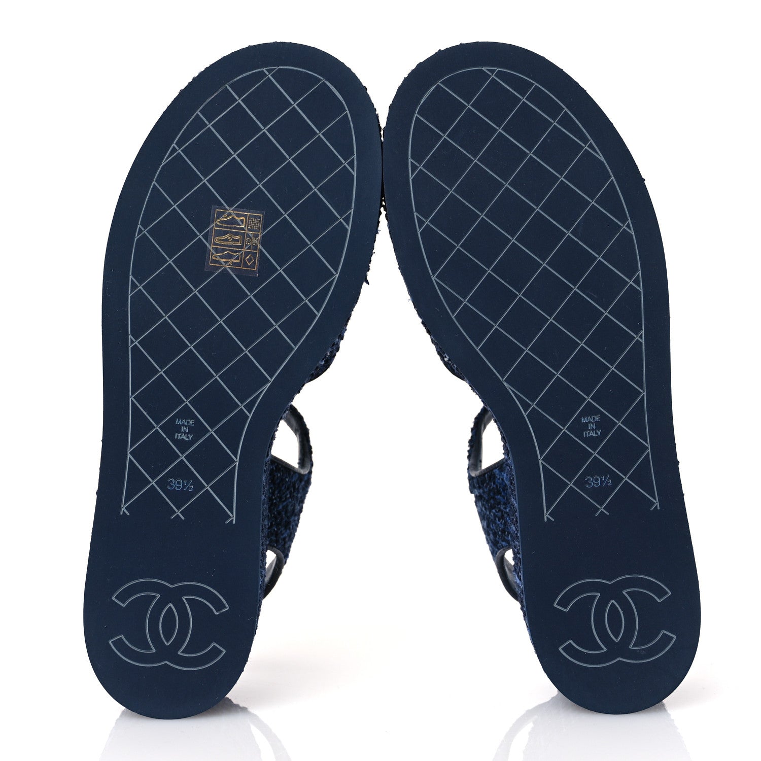 Chanel Silk Linen Tweed Quilted CC Platform Sandals 39.5 Navy Blue Gray 7 of 11
