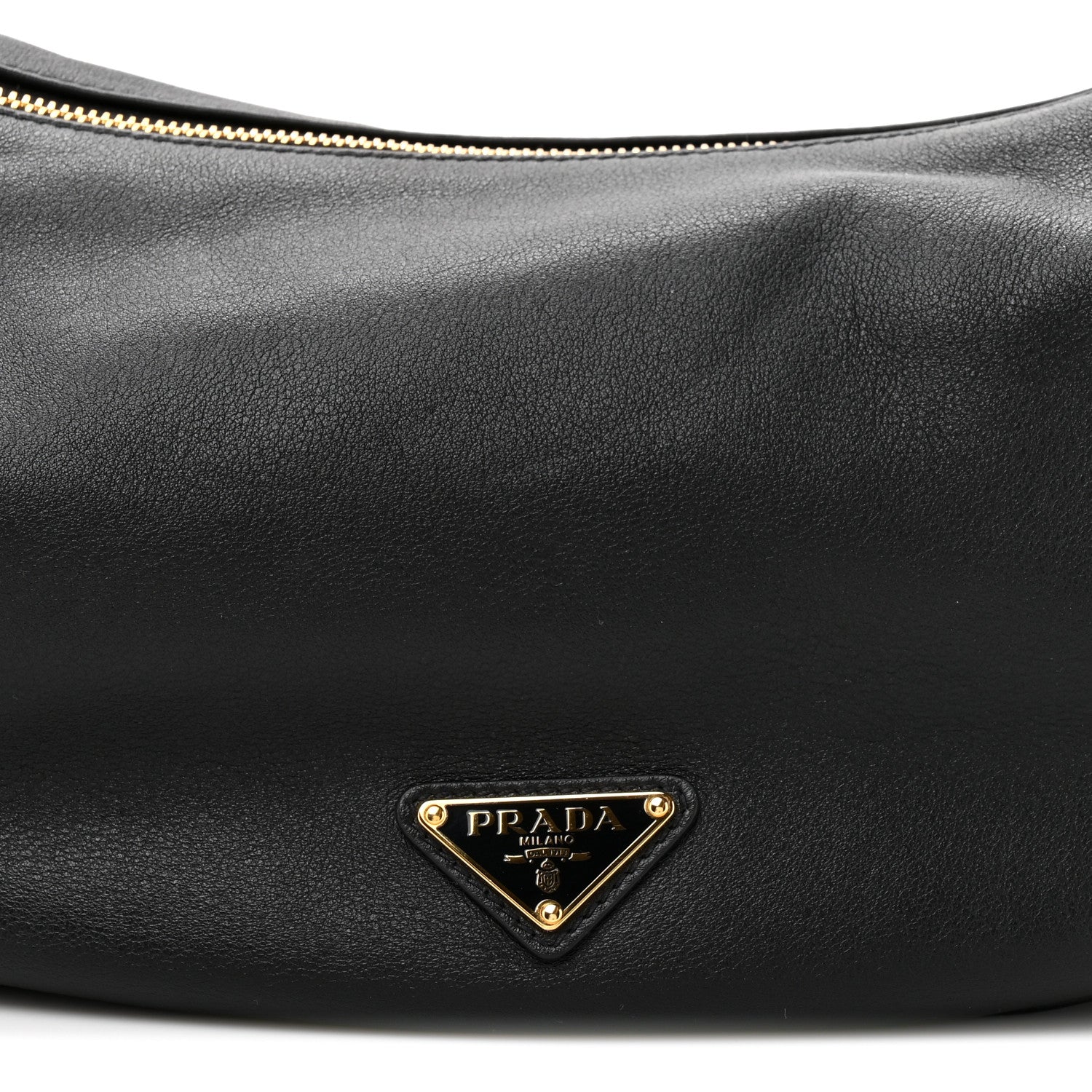 Prada Soft Grain Calfskin Large Demi-Lune Shoulder Bag Black 8 of 10