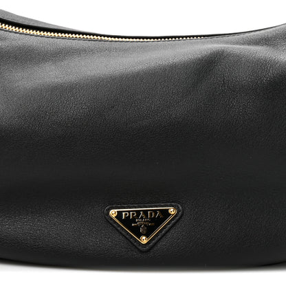 Prada Soft Grain Calfskin Large Demi-Lune Shoulder Bag Black 8 of 10