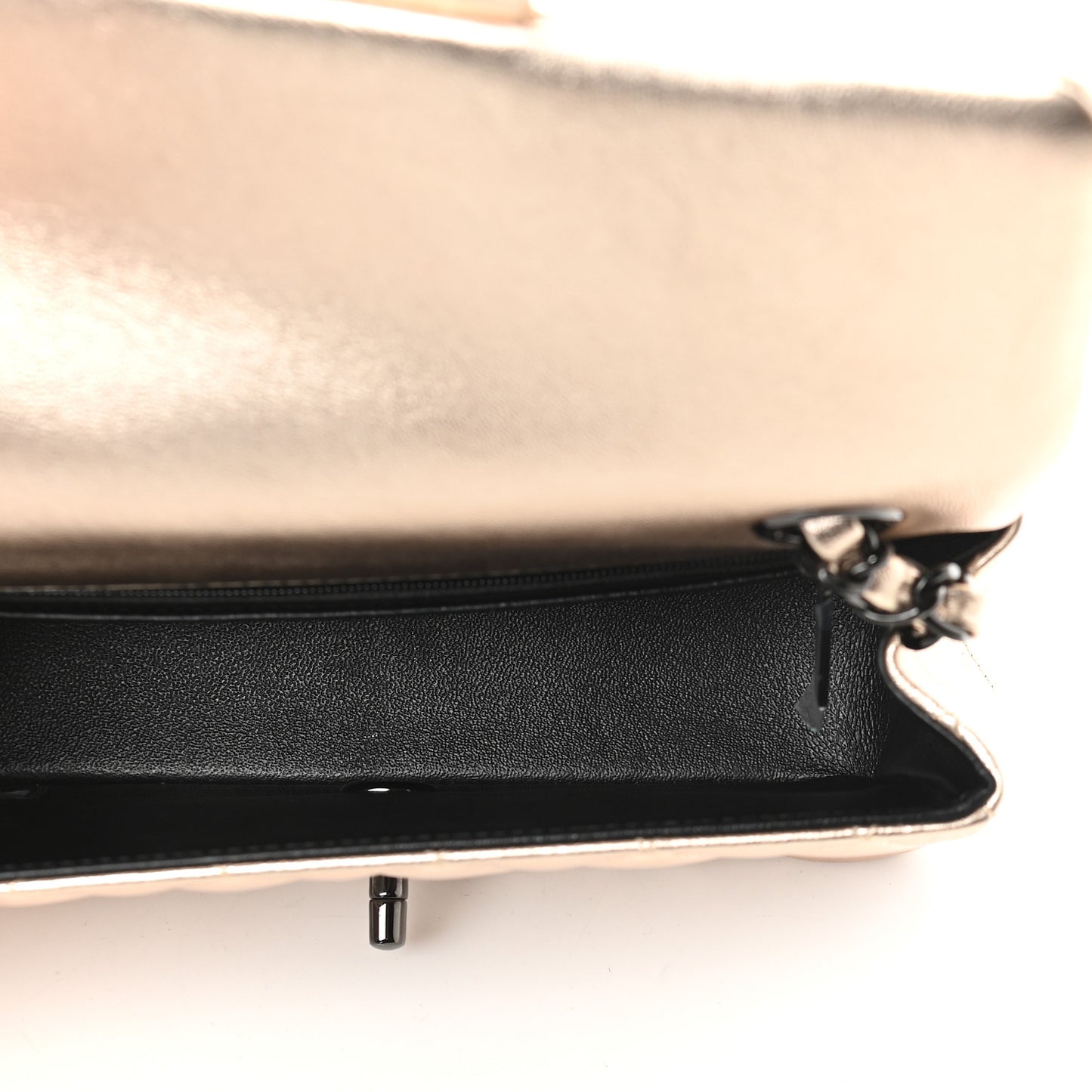 Metallic Lambskin Quilted Mini Rectangular Flap Gold Black