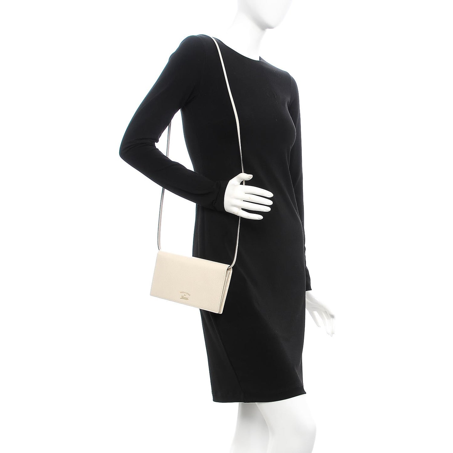 Dollar Calfskin Mini Swing Wallet Bag Mystic White