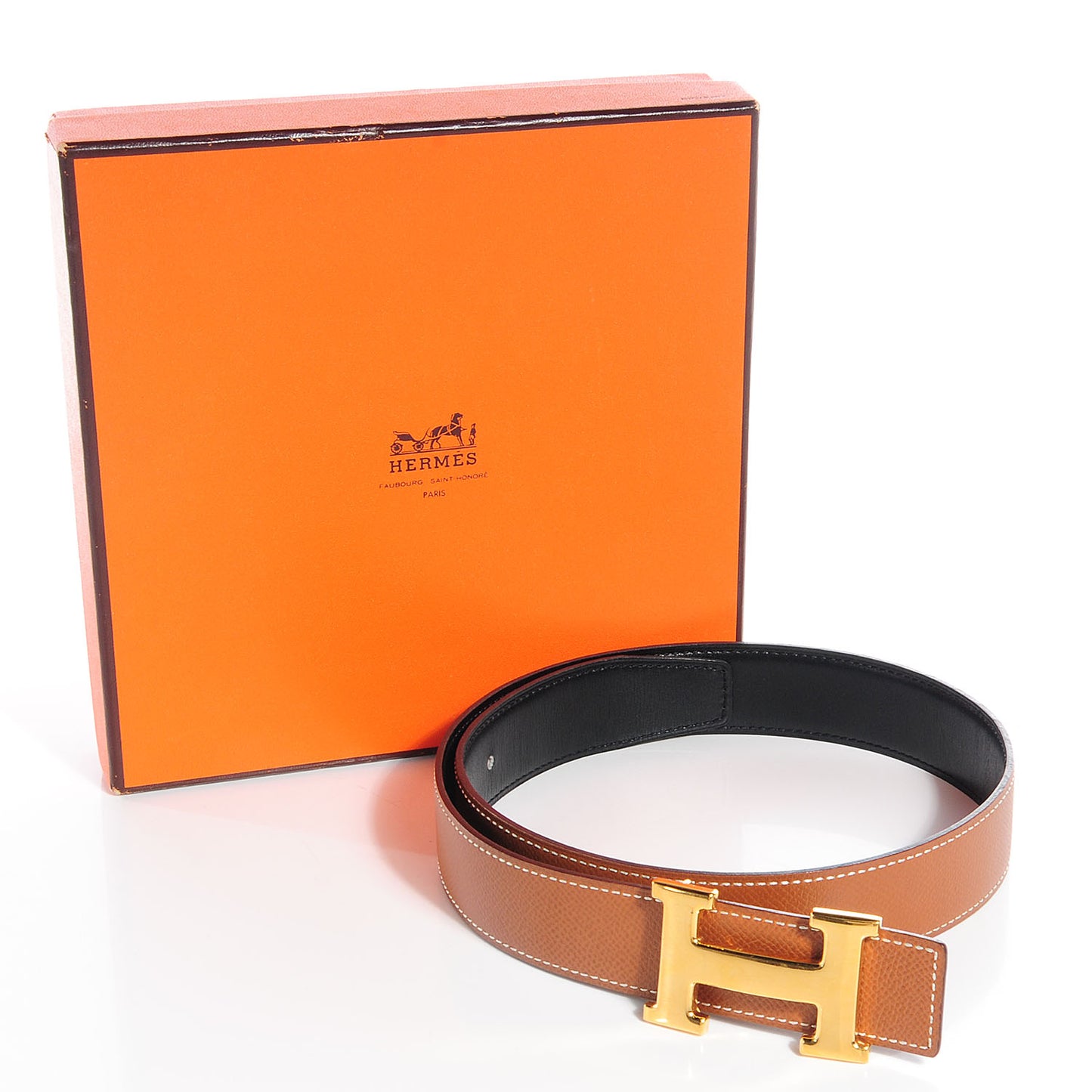Courchevel Box Reversible Polished Constance 32mm H Belt 65 Gold Noir
