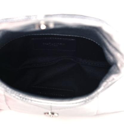 Saint Laurent Metallic Lambskin Monogram Loulou Puffer Pouch Clutch Silver 5 of 10