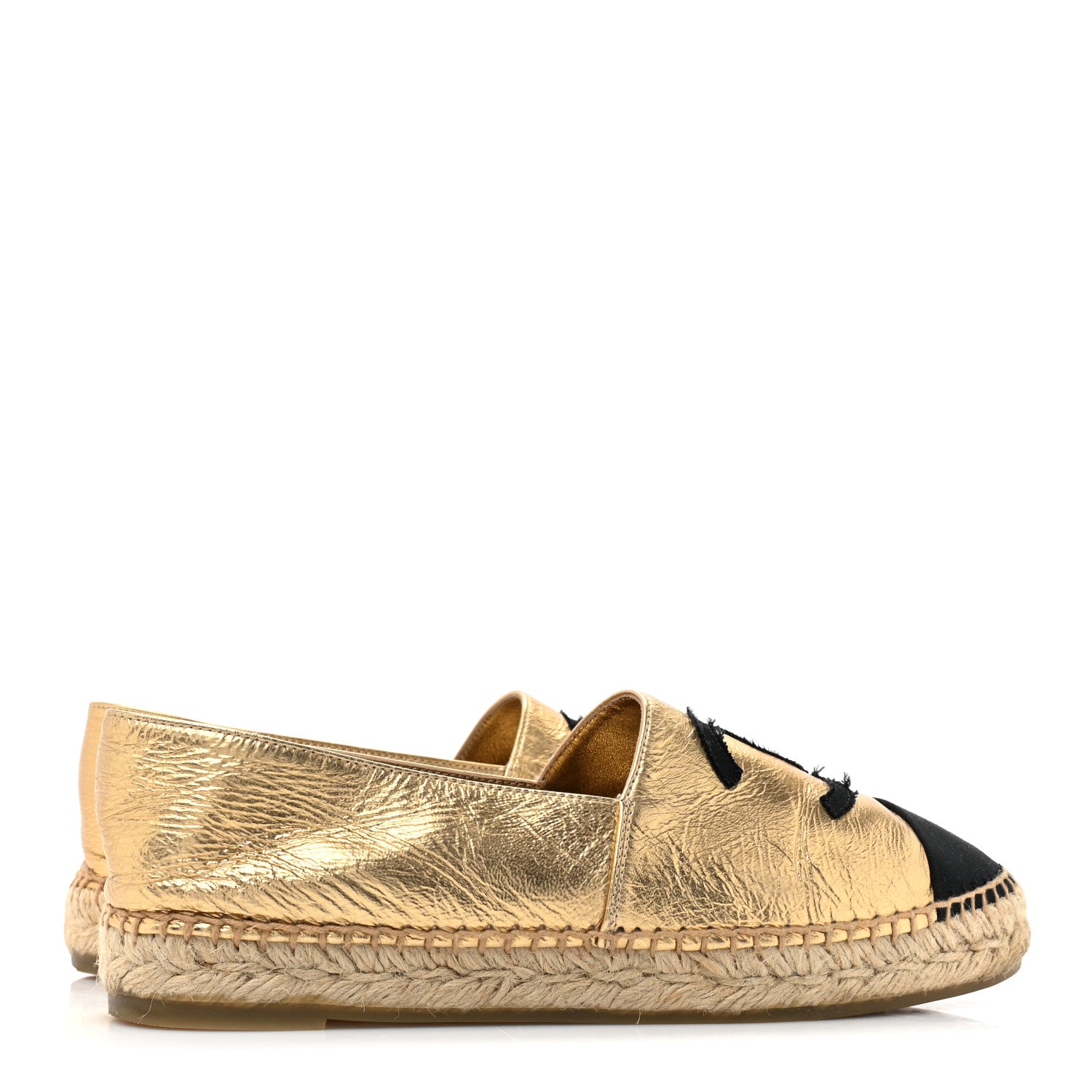 Chanel Laminated Lambskin Grosgrain CC Espadrilles 39 Gold Black 4 of 10