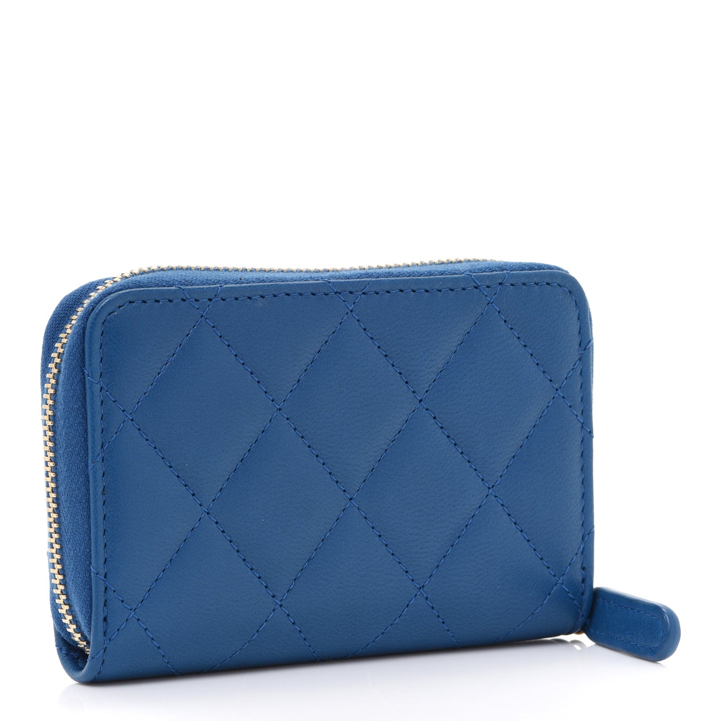 Lambskin Quilted Zip Around Coin Purse Wallet Blue