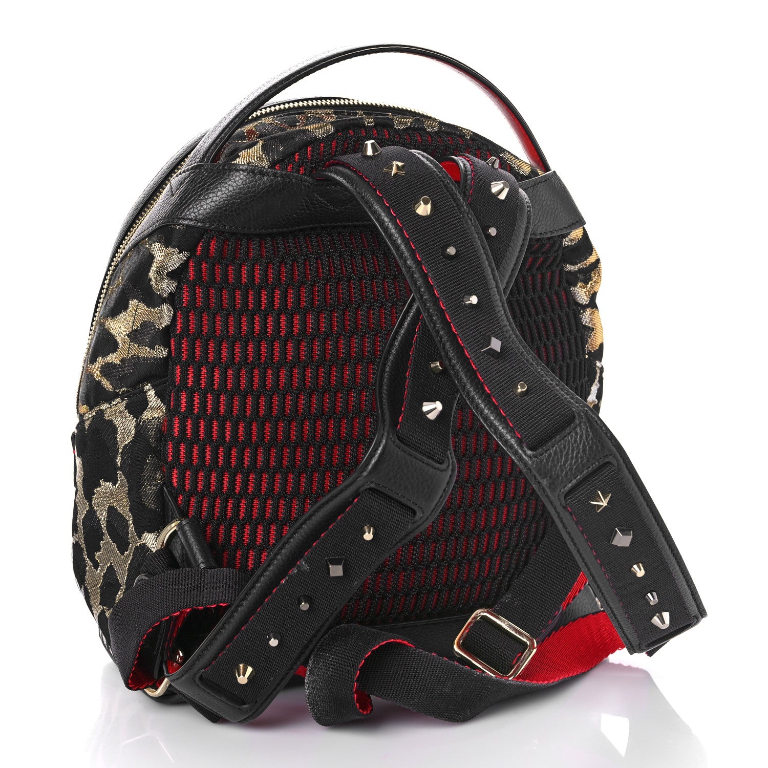Christian Louboutin Nylon Calfskin Leopard Studded Small Backloubi Backpack Black 3 of 10