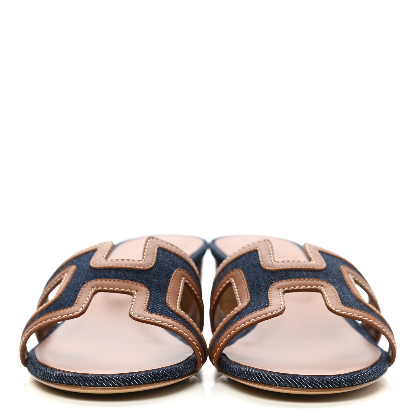 Calfskin Denim Oasis Sandals 38.5 Bleu Brut Gold