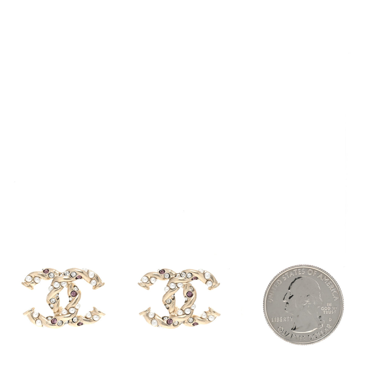 Chanel Pearl CC Earrings Gold Pink 2 of 5