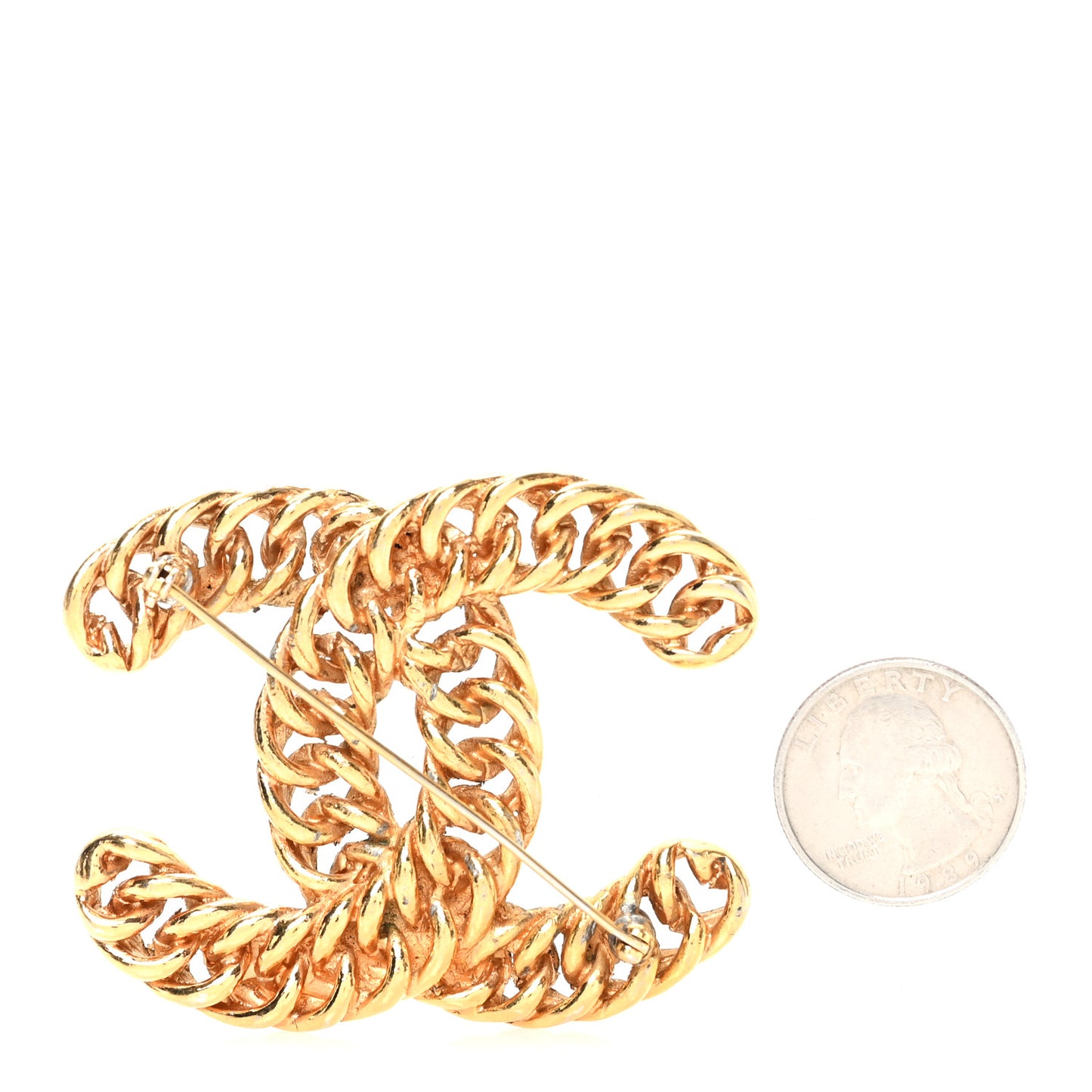 Metal Chain CC Brooch Gold