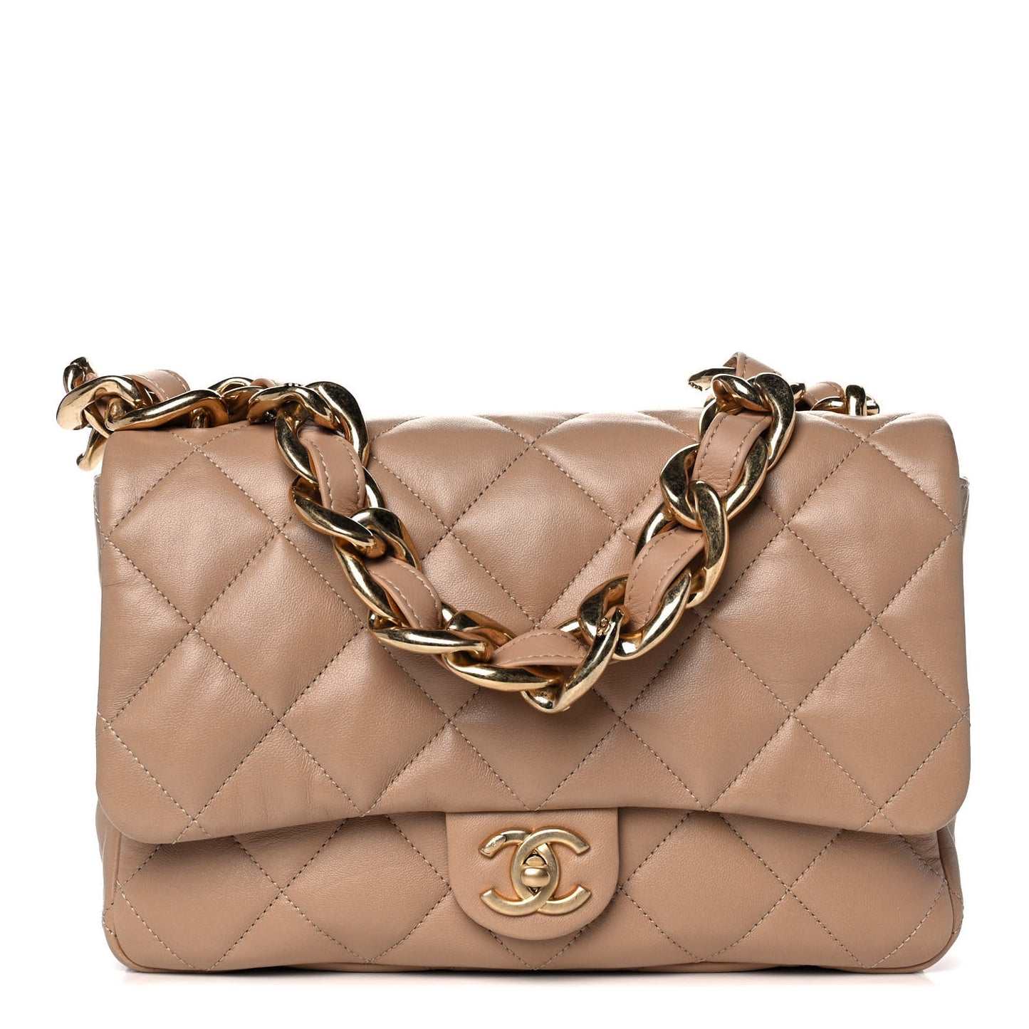 Lambskin Quilted Large Flap Bag Beige