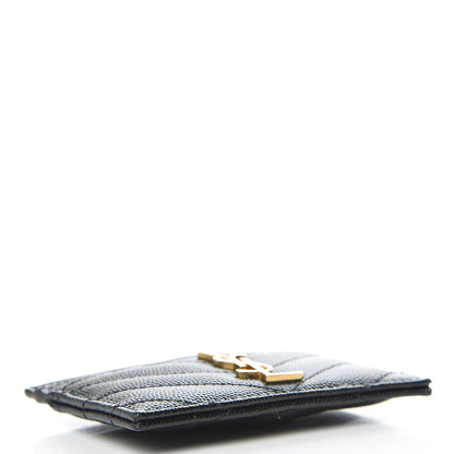 Saint Laurent Grain De Poudre Matelasse Chevron Monogram Credit Card Case Black 4 of 8