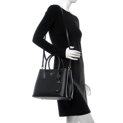 Prada Saffiano Cuir Small Double Bag Black 2 of 12