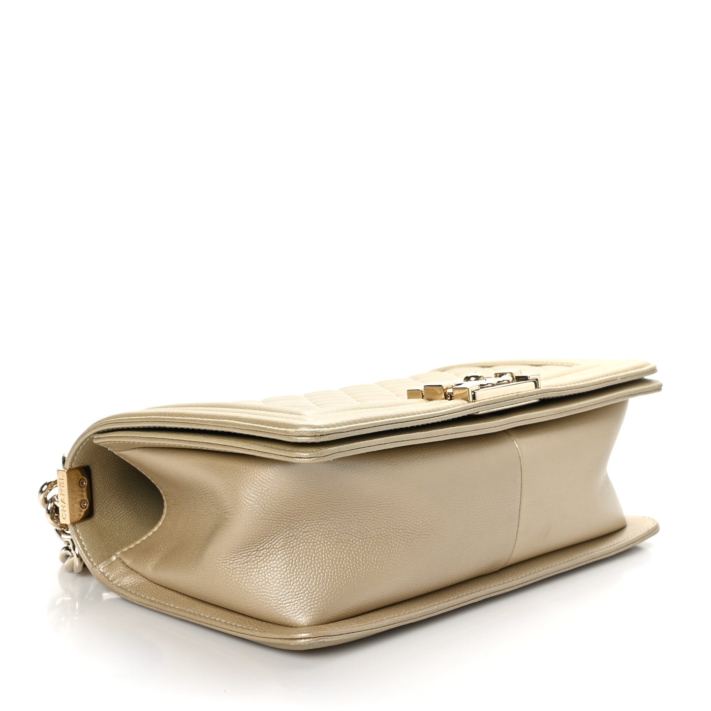 Metallic Caviar Quilted Medium Boy Flap Light Gold