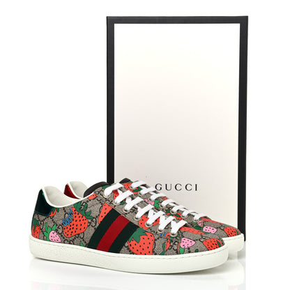 Gucci GG Supreme Monogram Strawberry Web Womens Ace Sneakers 36 Beige Multicolor Red Green 9 of 9