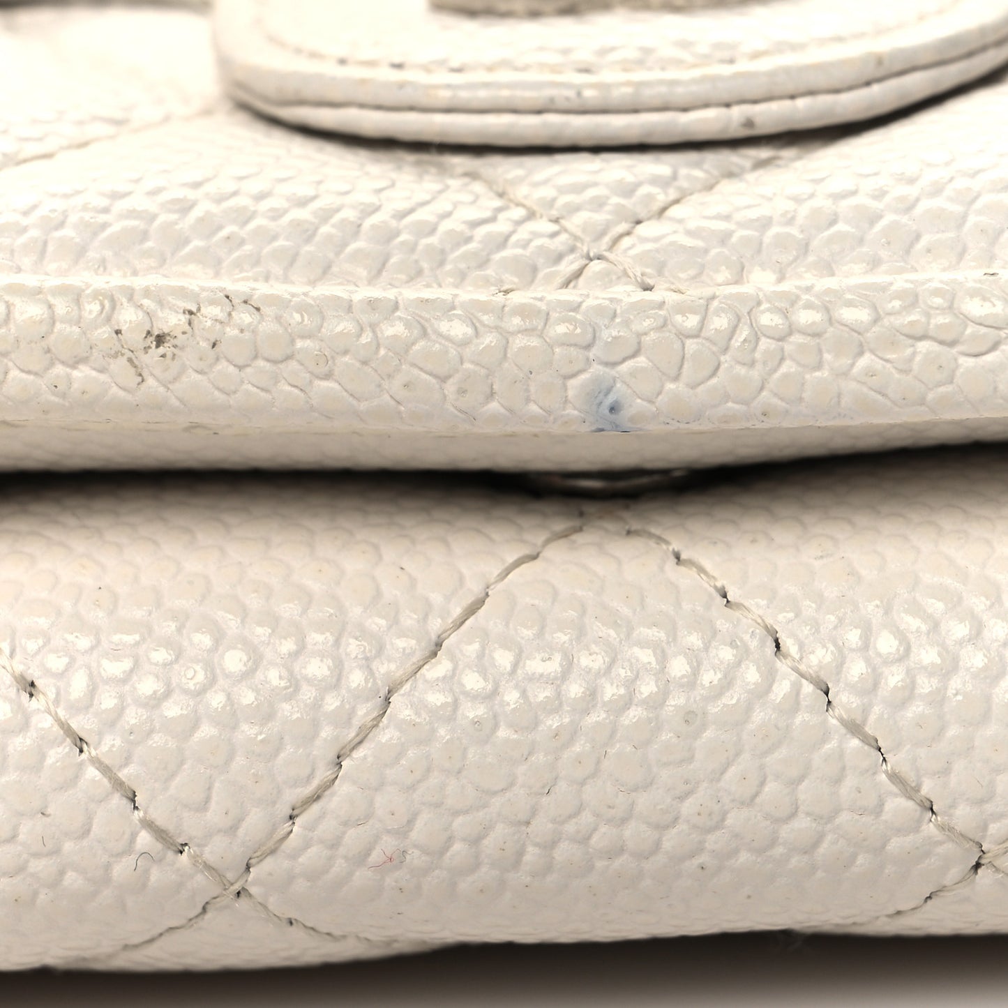 Caviar Quilted Double Flap Wallet Light White